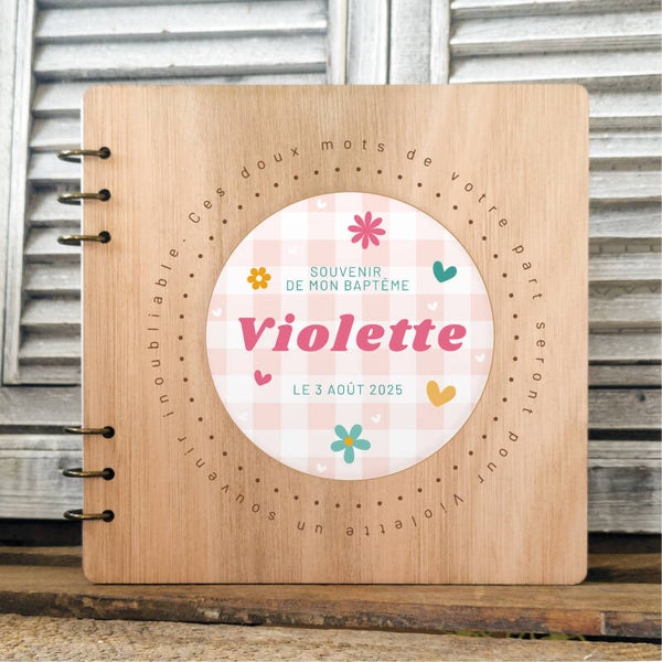 Livre d'or personnalisable - Vichy rose