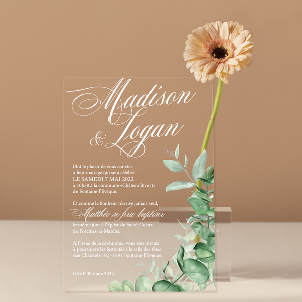 Invitation Plexiglas Élégance Eucalyptus