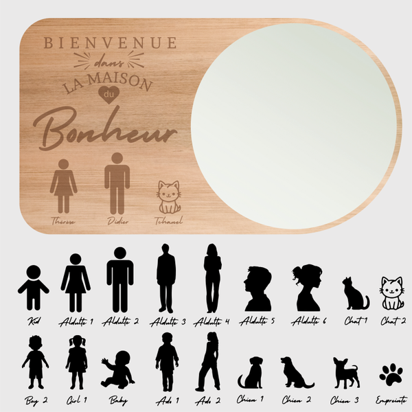 Miroir Mural Personnalisé "Bienvenue dans la Maison du Bonheur"
