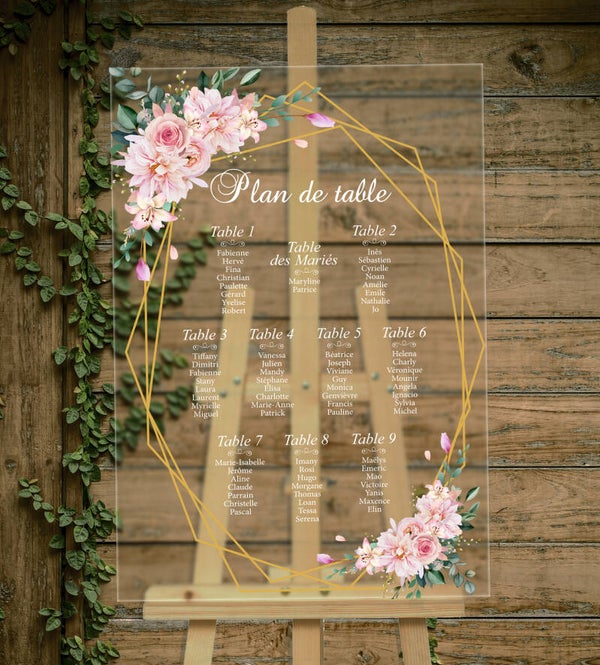 Plan de Table Floral en Plexi Transparent