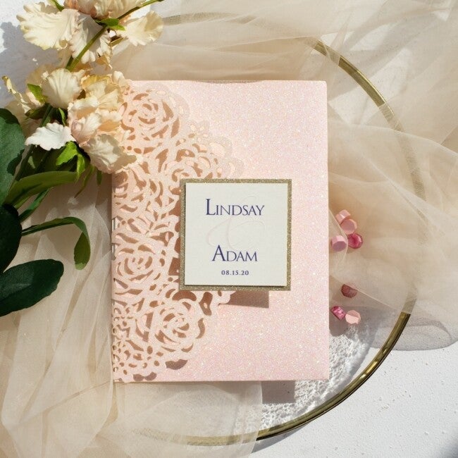 Invitation de Mariage Scintillante "Rose Poudré Pailleté"