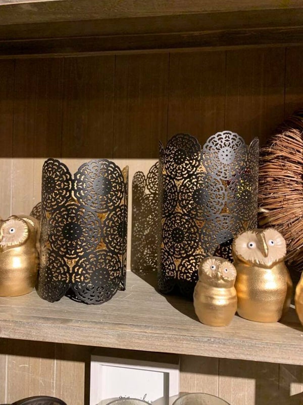 windlicht met motief goud set van 2