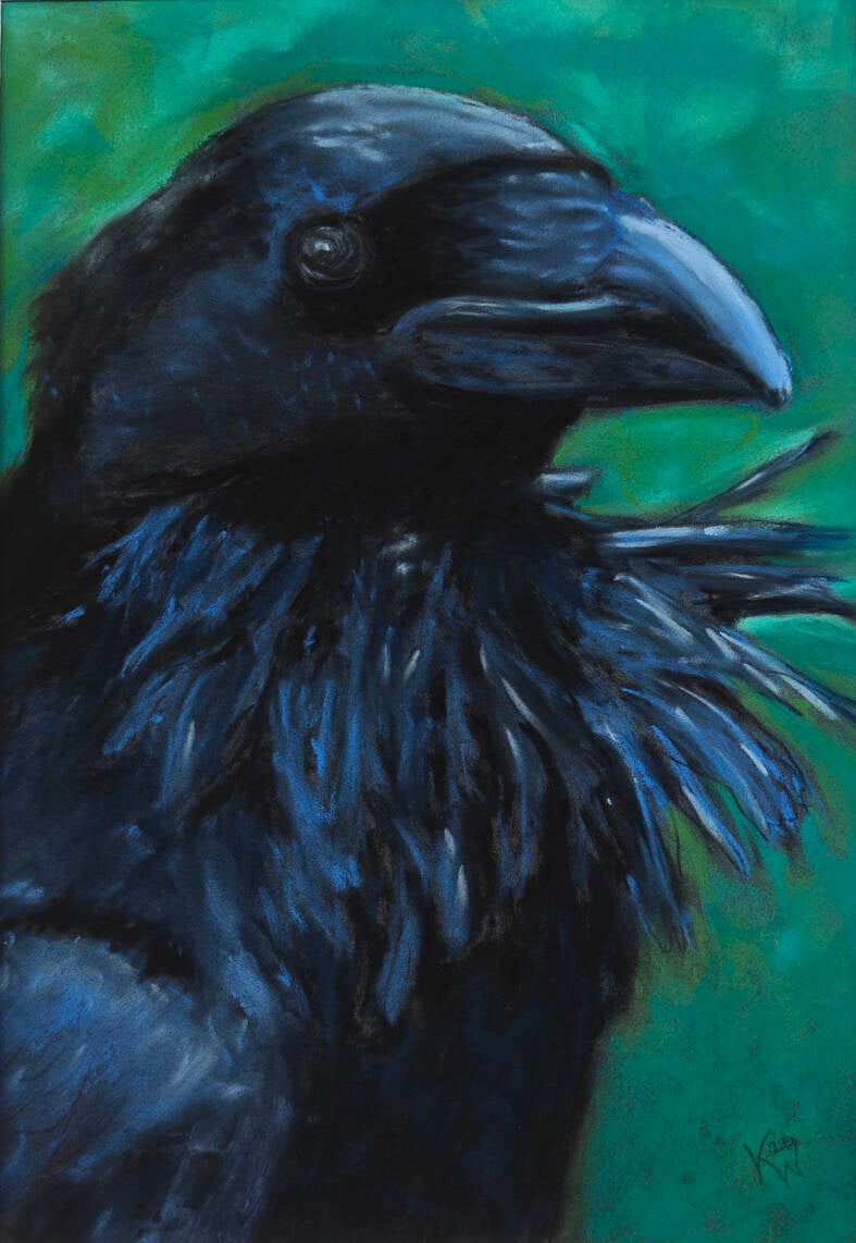 SOLGT - Ravnen - softpastel 30x40cm indrammet  1.700 kr.