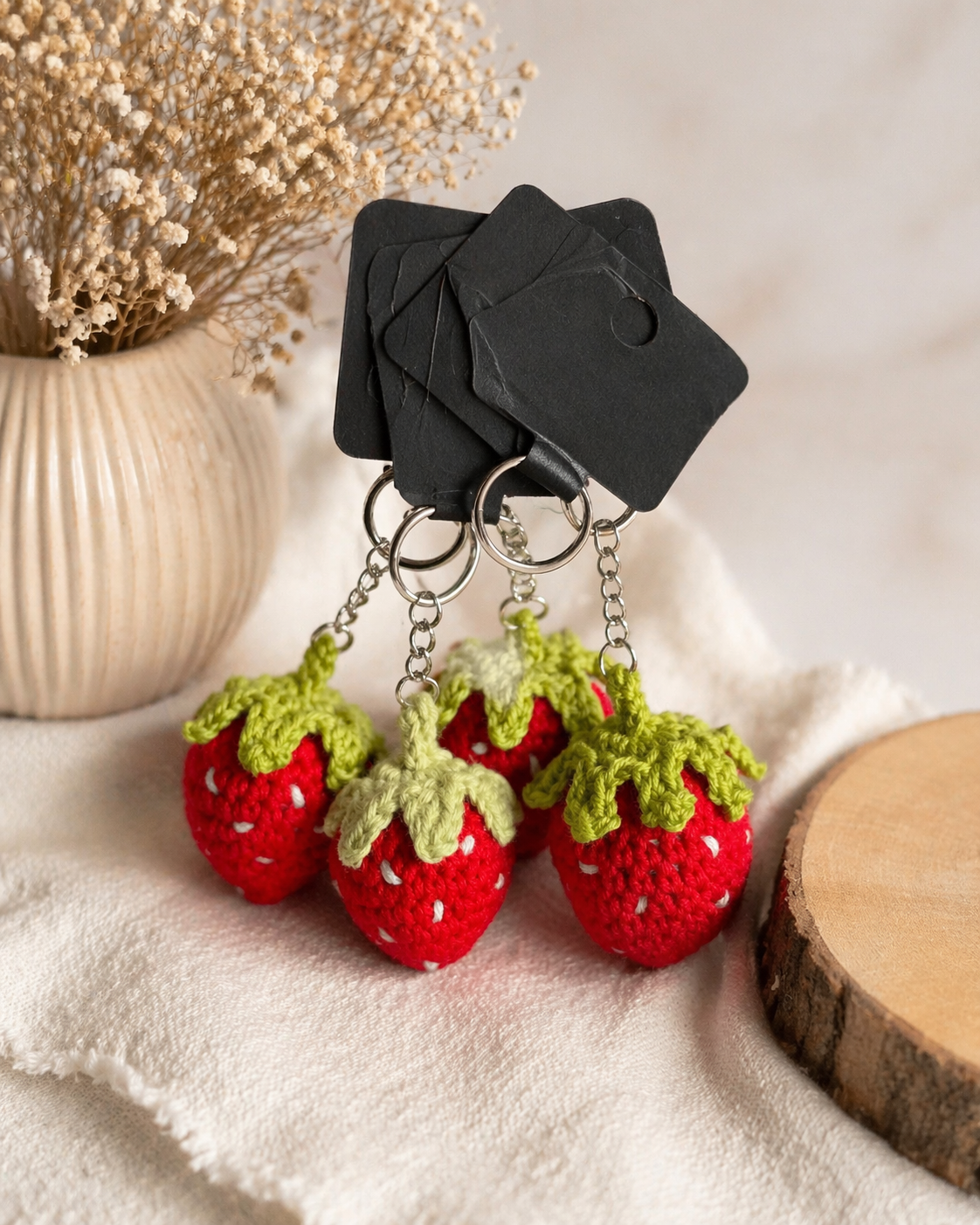 🍓 Handgemachter Schlüsselanhänger – gehäkelte Erdbeere (ca. 4–5 cm)
