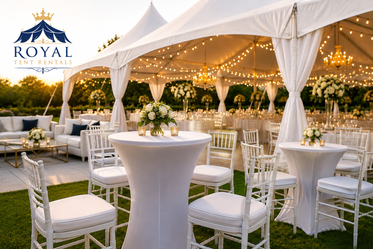 Luxury Cocktail Tables and White Padded Resin Chairs