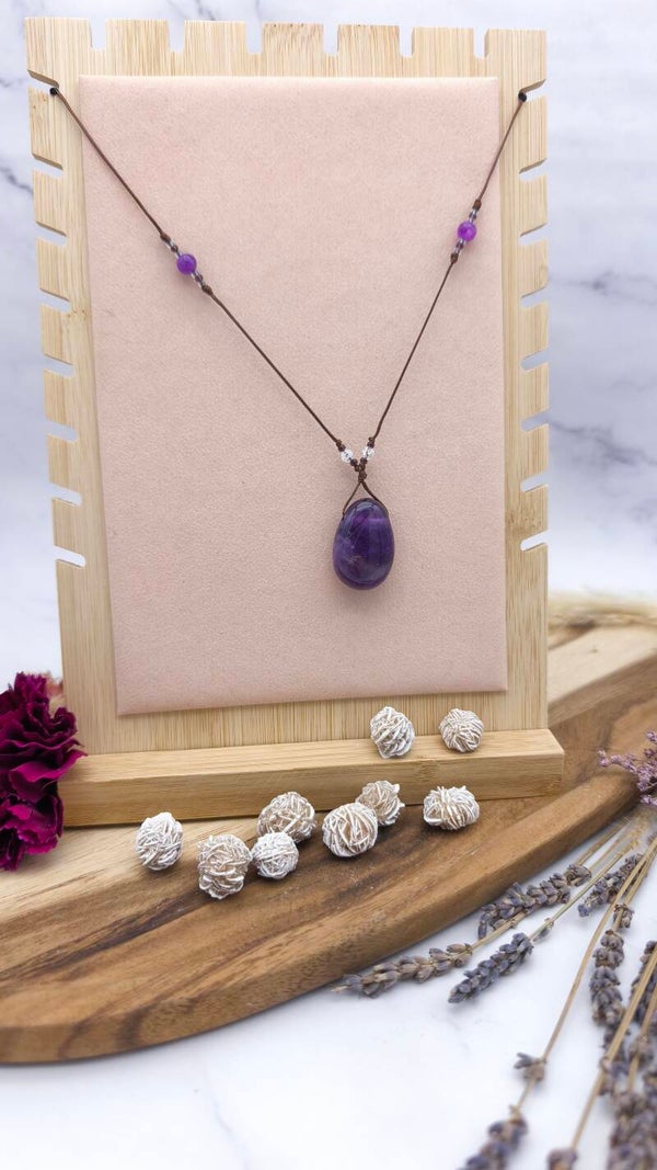 Amethyst mit Cracked Bergkristall, Amethystperlen & Miyuki-Perlen (A1)