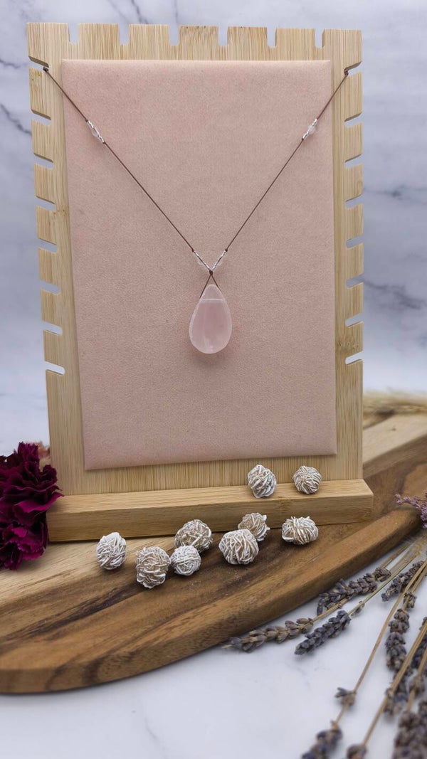 Rosenquarz in Meditationsform mit Bergkristall, Rosenquarz & Miyuki-Perlen (RM1)