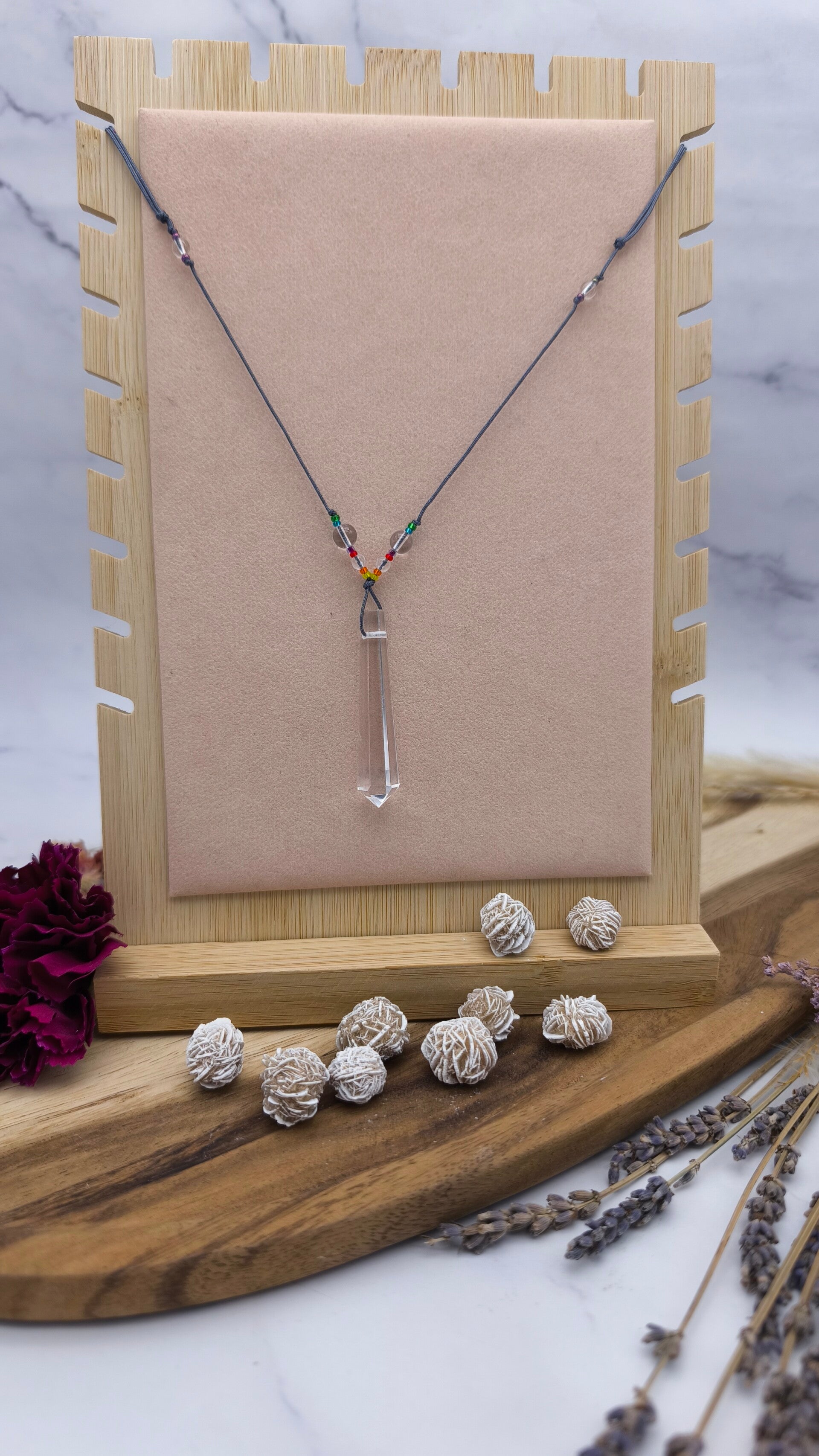 Bergkristall in Vogelkristallform mit Bergkristall & bunten Miyuki-Perlen (B2)