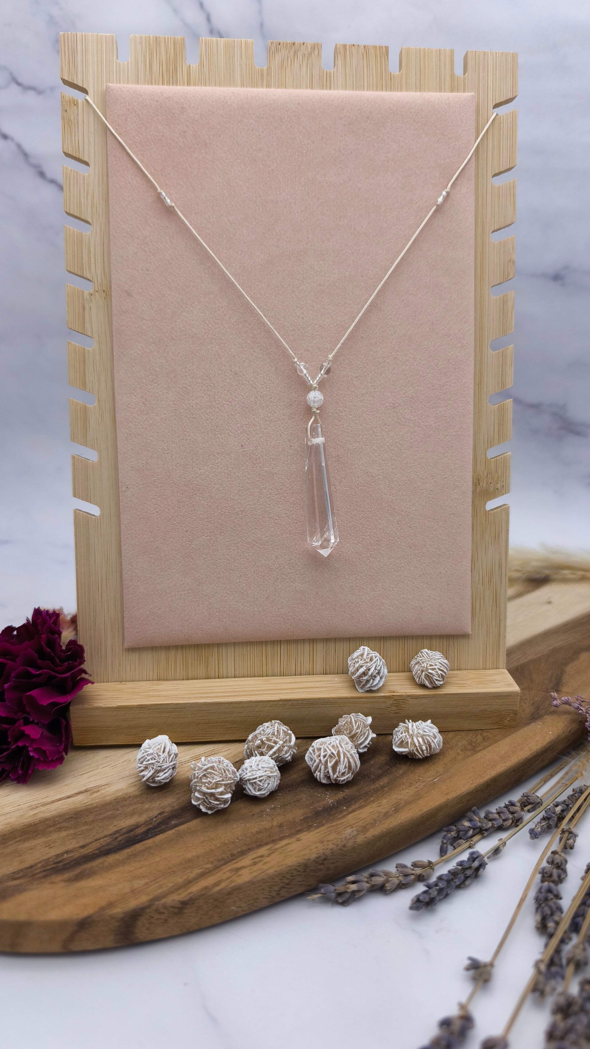 Bergkristall in Vogelkristallform mit Bergkristall cracked & Miyuki-Perlen (B3)