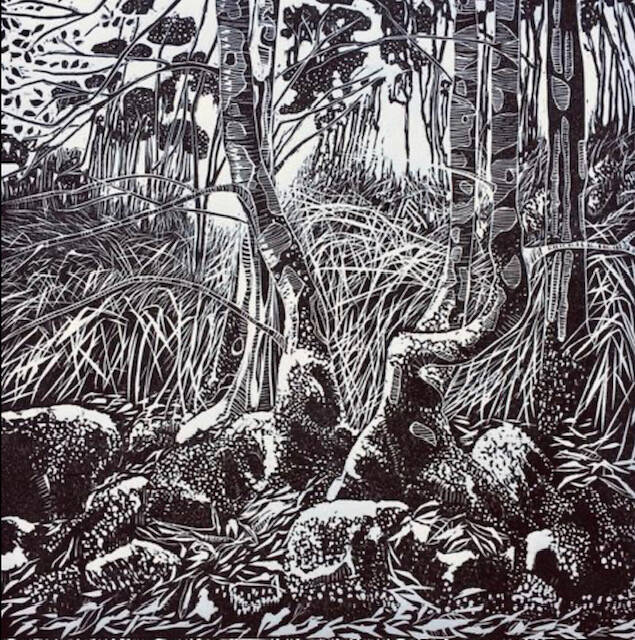 Myrtle Forest Snug - Donna Jorna Linocut