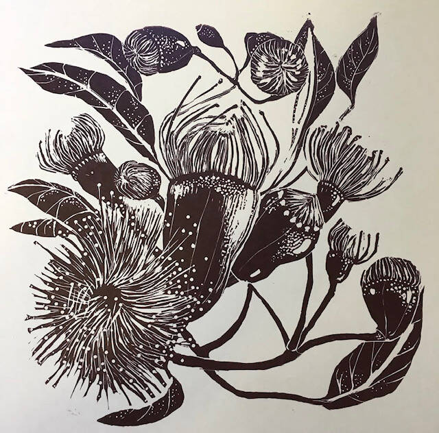 First blooms - Linocut
