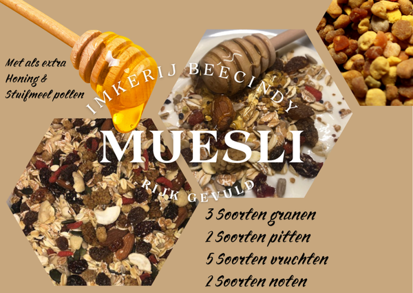 NIEUW Muesli rijkgevuld met honing & stuifmeel pollen