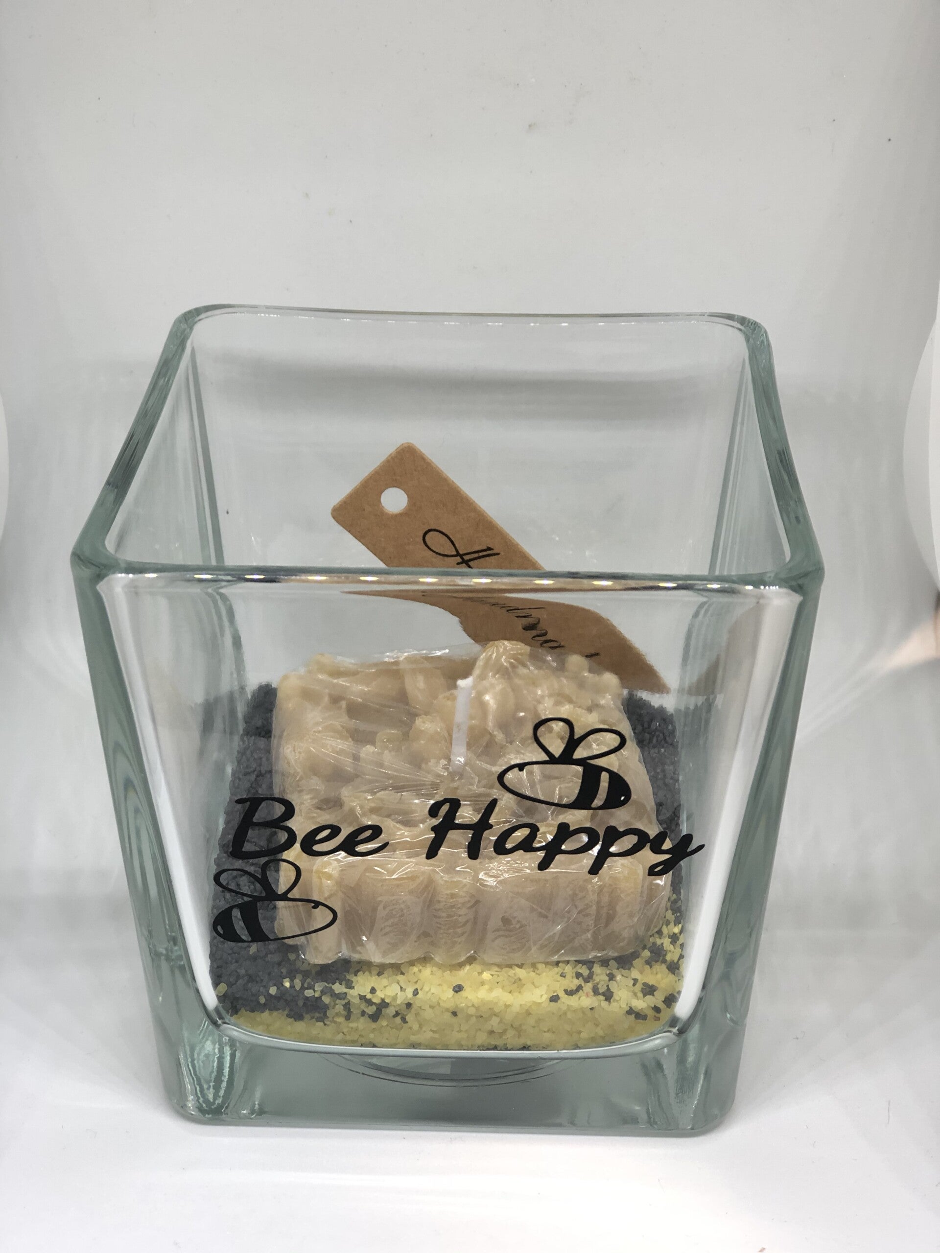 Cadeau (09) -  Vaasje met spreuk met kaars 100% bijenwas