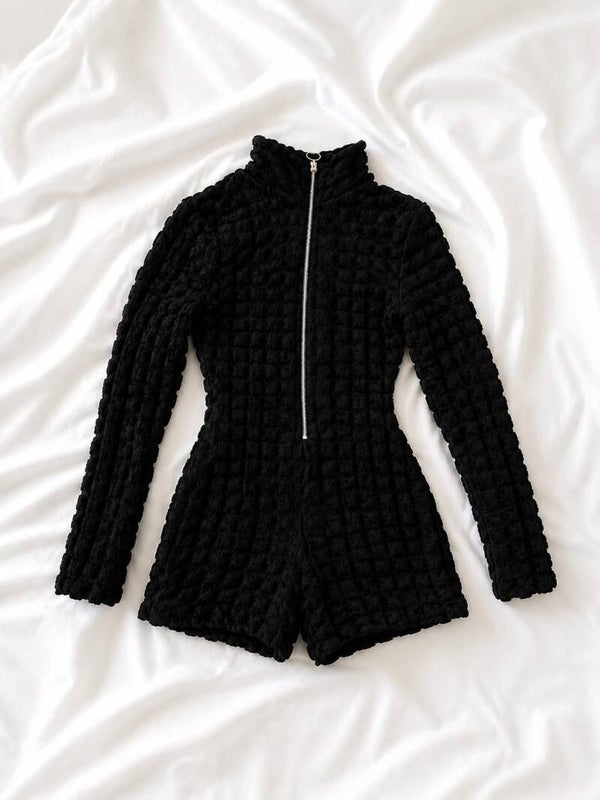 🖤 Combishort Noir Texturé Zip 🖤