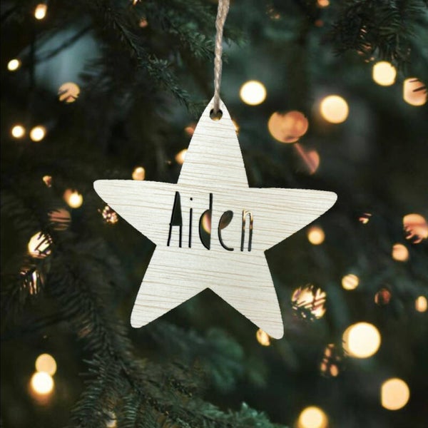 Houten kerstbal | Ster met naam