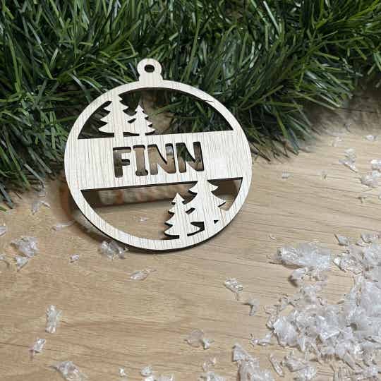 Houten Kerstbal met naam | Kerstboompje
