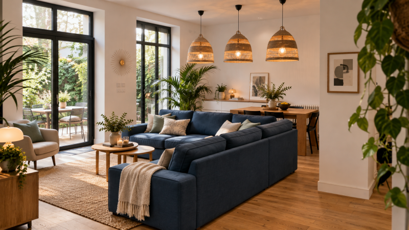  Salon rénové à Thônex avec parquet en bois et espace de vie ouvert sur la salle à manger