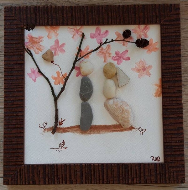 Kiezelkunstschilderij Bruidspaar