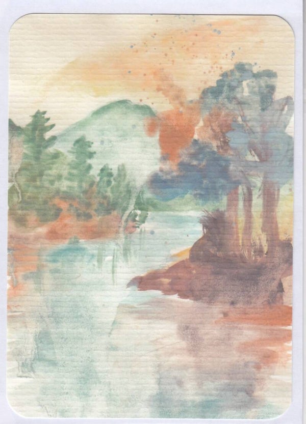 Landschap met bergen, rivier en bomen 10 x 15 cm - Blanco