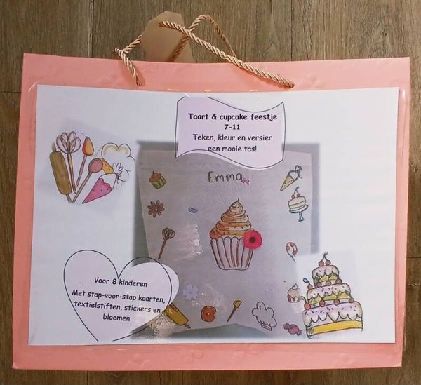 Teken en kleur een mooie cupcaketas - Feestje