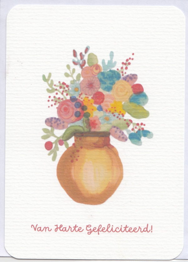 Kleurrijk boeket in vaas 10 x 15 cm - Van Harte Gefeliciteerd!