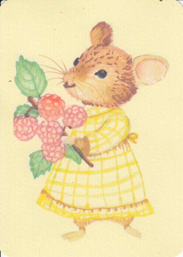 Kaart Muis plukt frambozen - 10 x 15 cm - Blanco