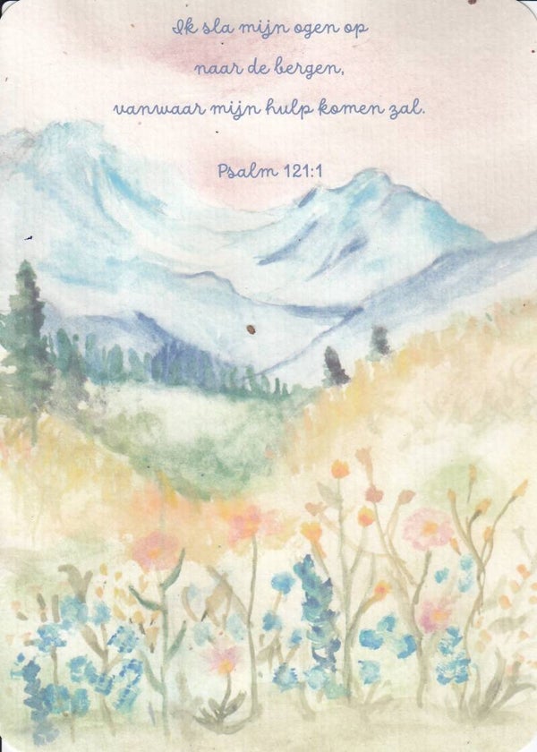 Kaart berglandschap met bloemen -  Psalm 121  - 13 x 18 cm