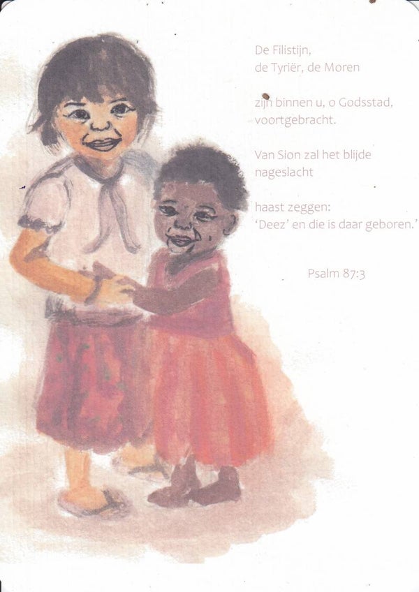 Kaart twee kinderen uit Cambodja en Afrika -  Psalm 87 : 3  - 13 x 18 cm