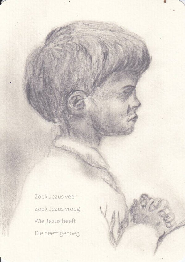 Kaart biddende jongen  - Zoek Jezus veel -  13 x 18 cm