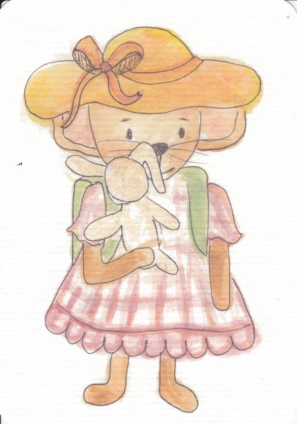 Kaart Muis met rugtas - 10 x 15 cm - Blanco