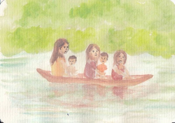 Kaart boot met vrouw en kinderen uit Equador -  10 x 15