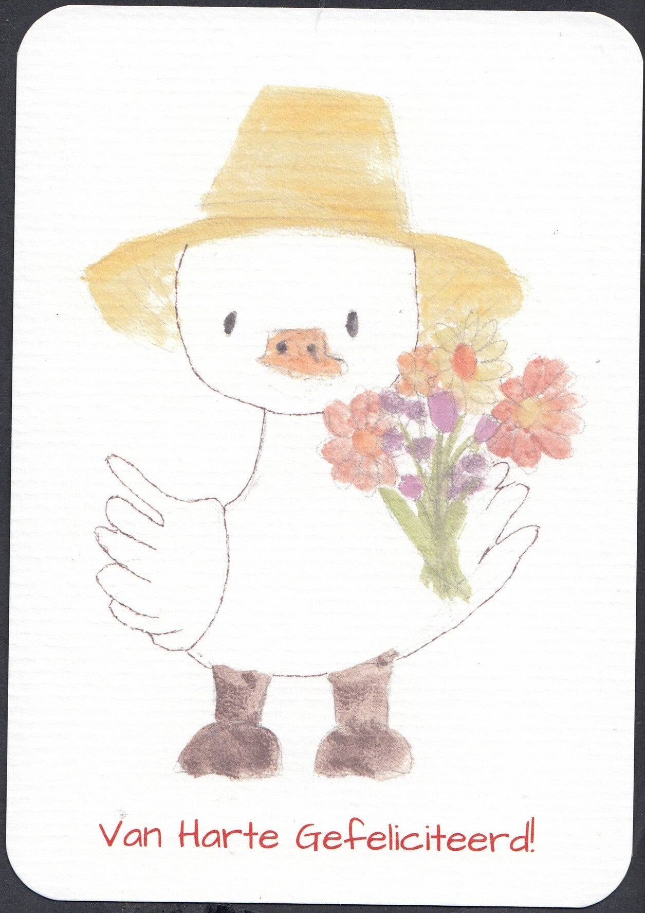 Kaart Eend met bloemen - 10 x 15 cm - van Harte Gefeliciteerd!