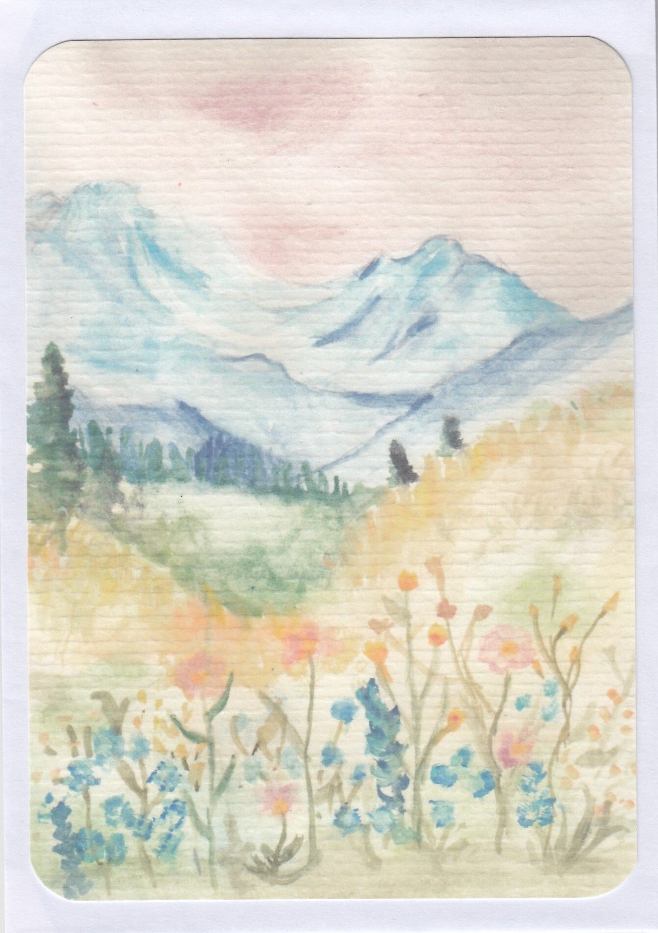 Landschap met prachtige bergen en bloemen 10 x 15 cm - Blanco