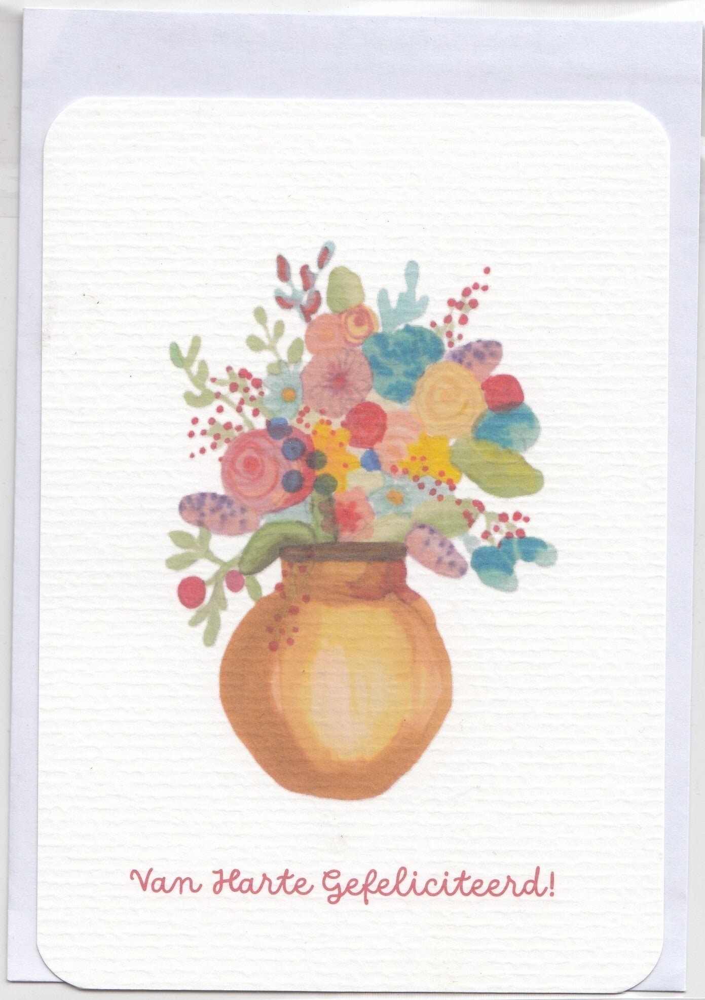 Kleurrijk boeket in vaas 10 x 15 cm - Van Harte Gefeliciteerd!