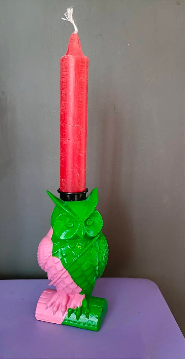 Kandelaar uil roze groen