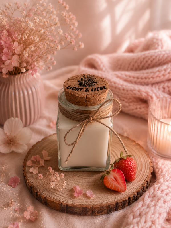 Strawberry Kiss - Duftkerze im Korkglas
