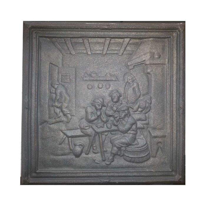 PLAQUE DE CHEMINÉE EN FONTE À DÉCOR TAVERNA CM. 40 × 40 H SP. 1 CM SD
