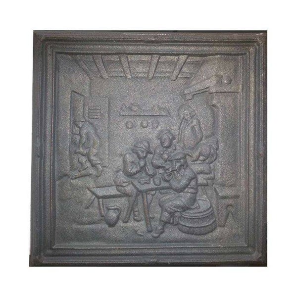 PLAQUE DE CHEMINÉE EN FONTE À DÉCOR TAVERNA CM. 40 × 40 H SP. 1 CM SD