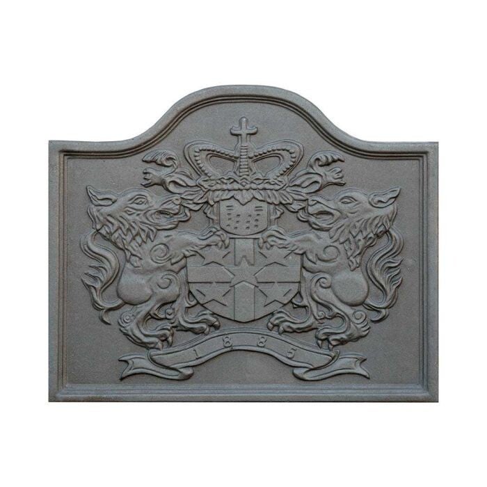 PLAQUE DE CHEMINÉE EN FONTE AVEC DÉCORATION LEONE CM. 55 × 45 H SP. 2 CM DS