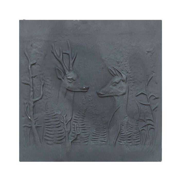 PLAQUE DE CHEMINÉE EN FONTE À DÉCOR CERBIATTI CM. 60 × 60 H SP. 1 CM SD
