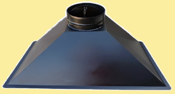 HÔTTE POUR CHEMINEE , AVALOIR BARBECUE FOYER EN ACIER NOIR L 105xP 55 xH 40 sortie fumée 250 AVEC TRAPPE RONDE A CHAINE INCORPOREE