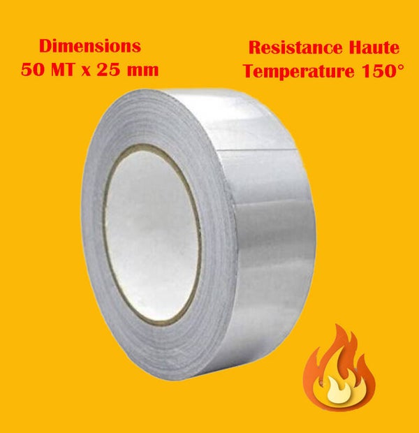 RUBAN ADHÉSIF ALUMINIUM 50 MT X 25 MM HAUTE TEMPÉRATURE