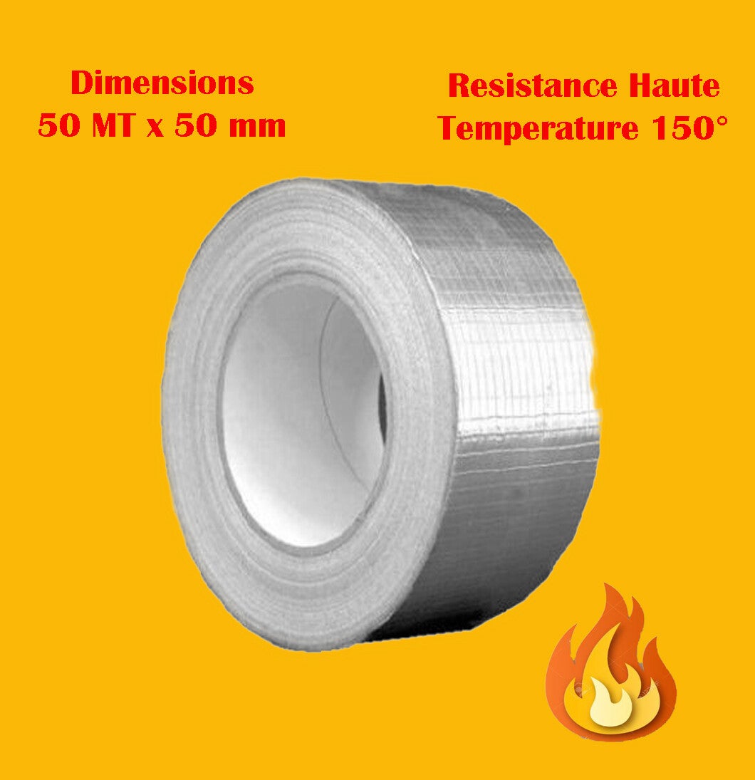 RUBAN ADHÉSIF ALUMINIUM MAILLÉ  50 MT X 50 MM HAUTE TEMPÉRATURE