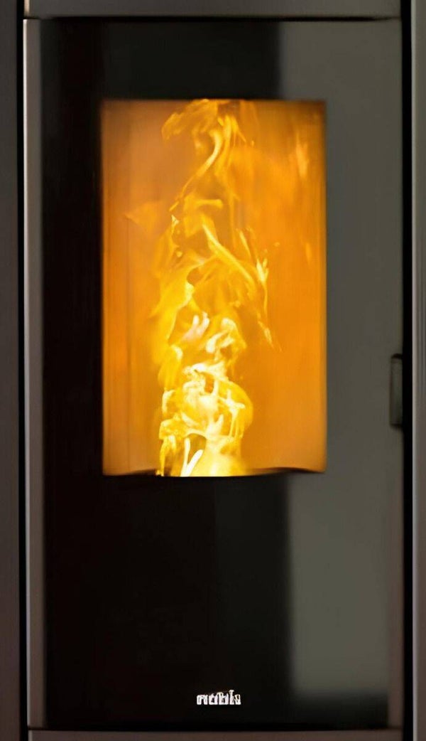 Porte incurvée originale en verre sérigraphié Nobis pour poêle, forme H 14 - forme H 20