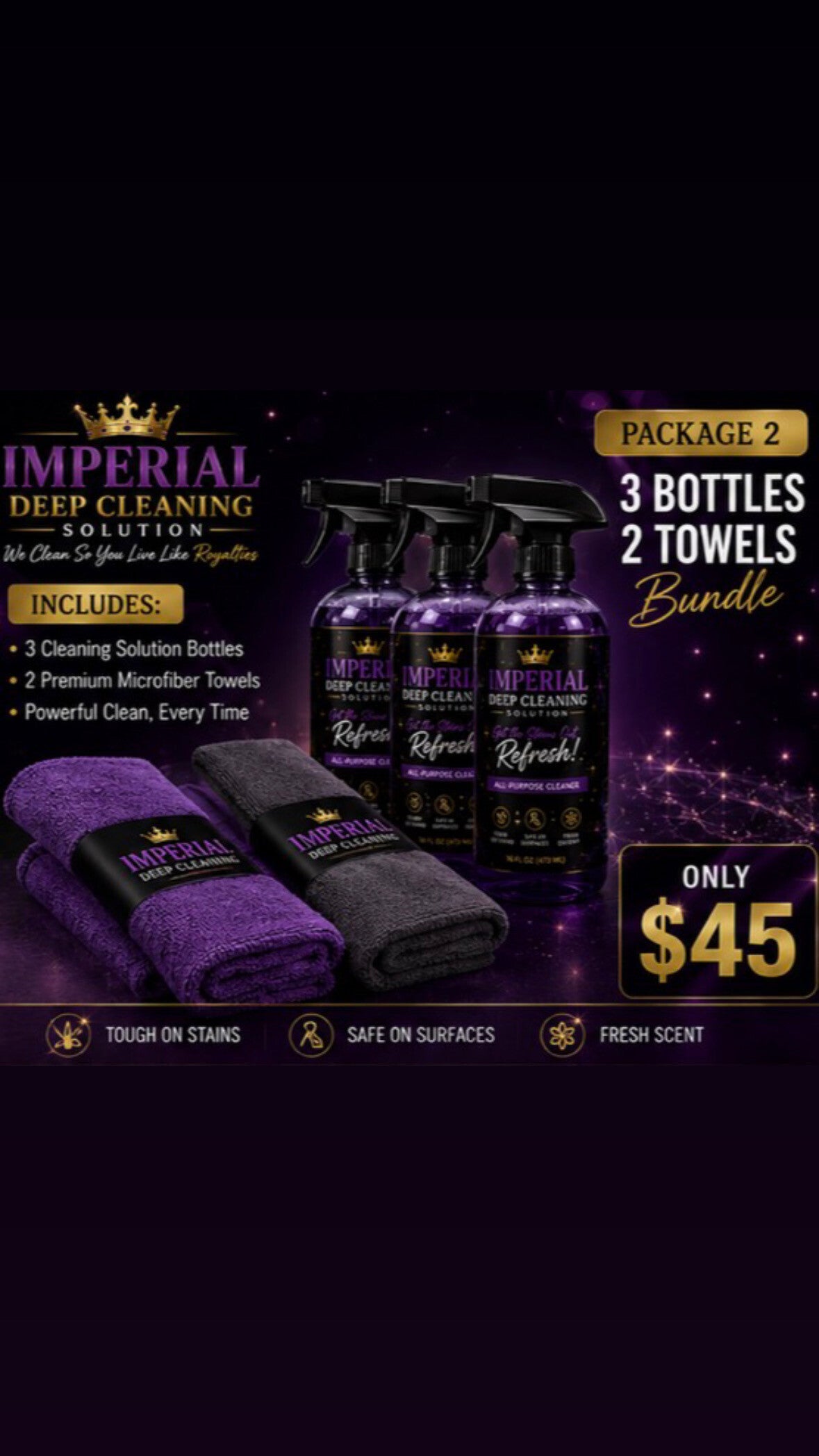 Package 2 – 3 Bottles + 2 Microfiber Towels