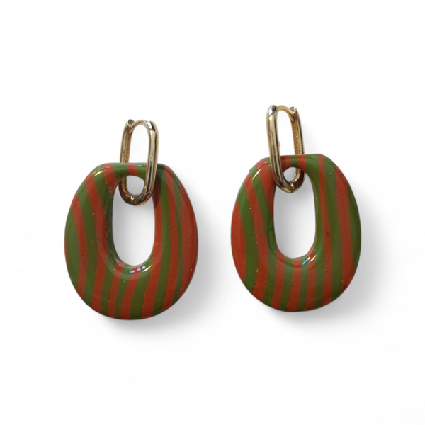 Oorbel groen/oranje streep