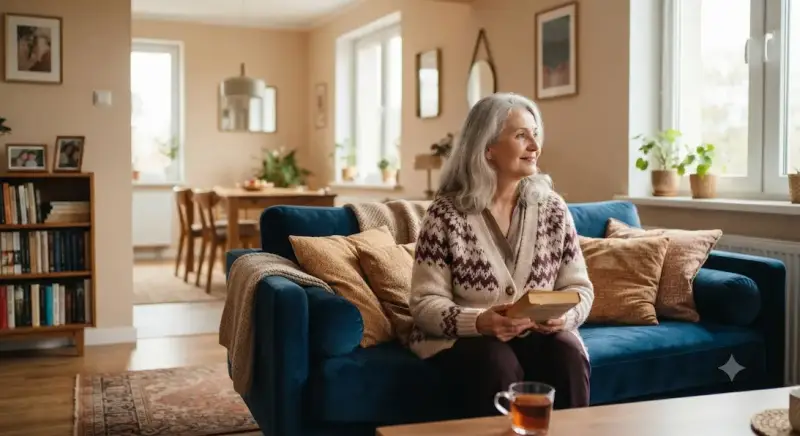 osoba prywatna w mieszkaniu siedzi patrzac w okno ianalizuje pożyczke pod zastaw