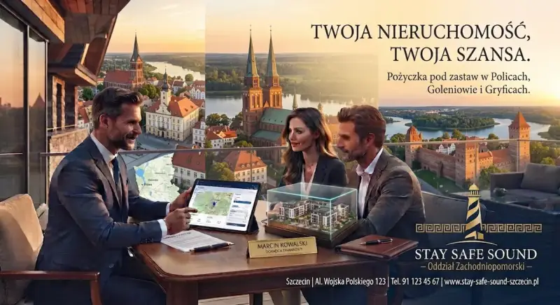 Doradca Stay Safe Sound tlumaczy klientom warunki pożyczki pod zastaw nieruchomości w Policach