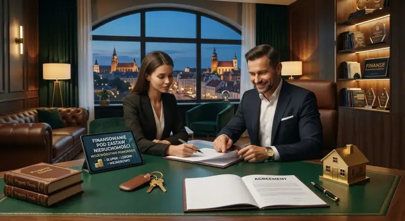 Doradcy w biurze finansowym Stay Safe Sound omawiają pożyczkę pod zastaw nieruchomosci w Slupsku