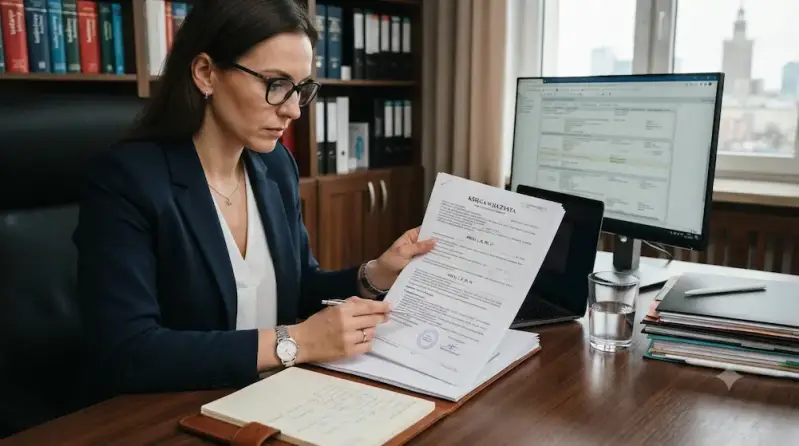 Doradca analizuje akt notarialny nieruchomości przed pożyczką pod zastaw nieruchomości